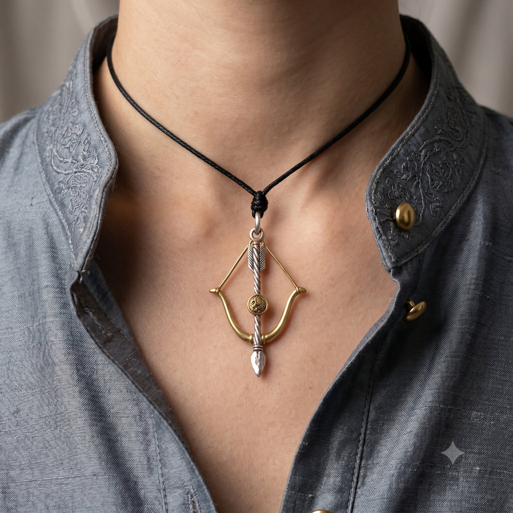 Bow And Arrow 92.5 Sterling Silver Brass Charm Necklace Pendant Jewelry