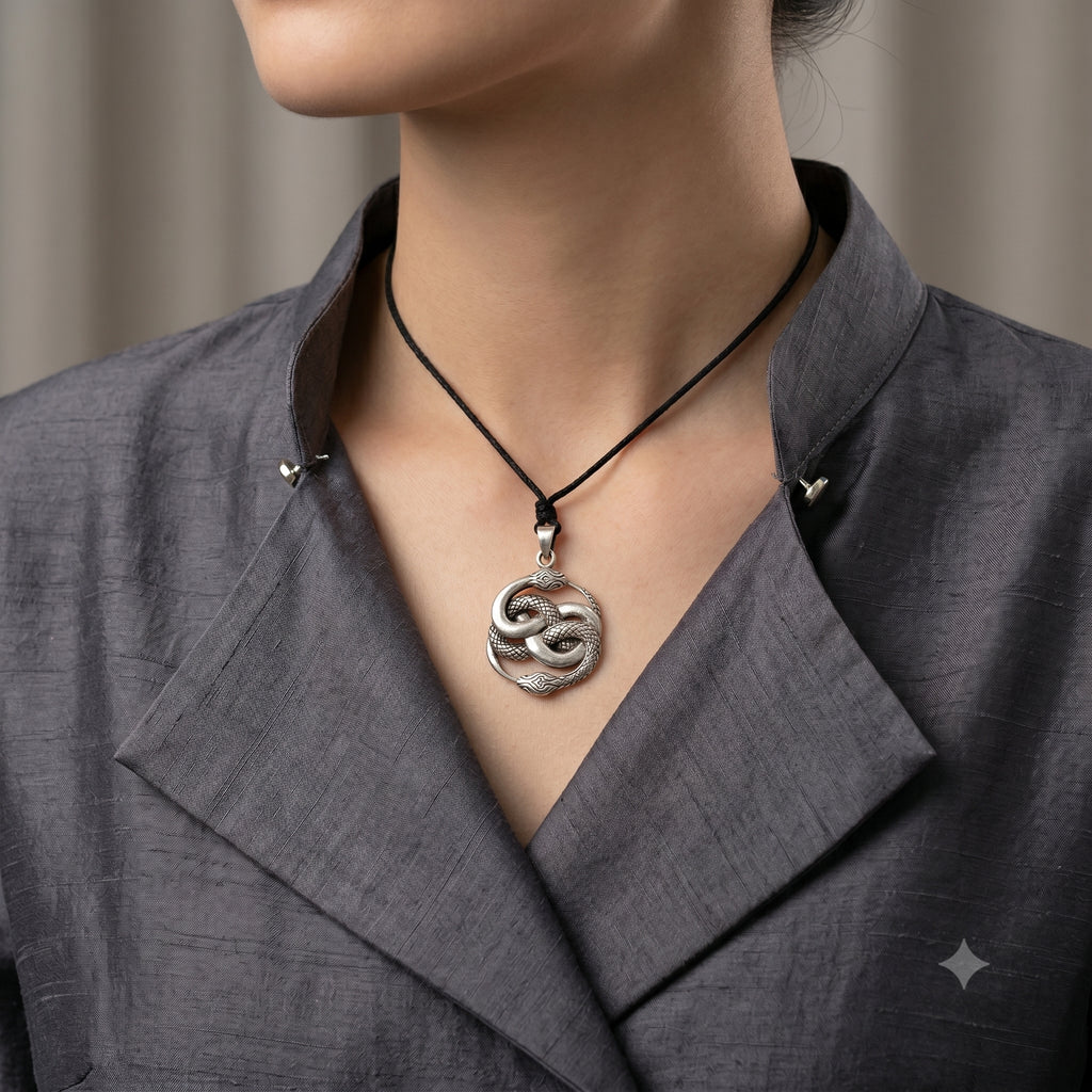 Ouroboros Snake 92.5 Sterling Silver Pewter Brass Charm Necklace Pendant Jewelry