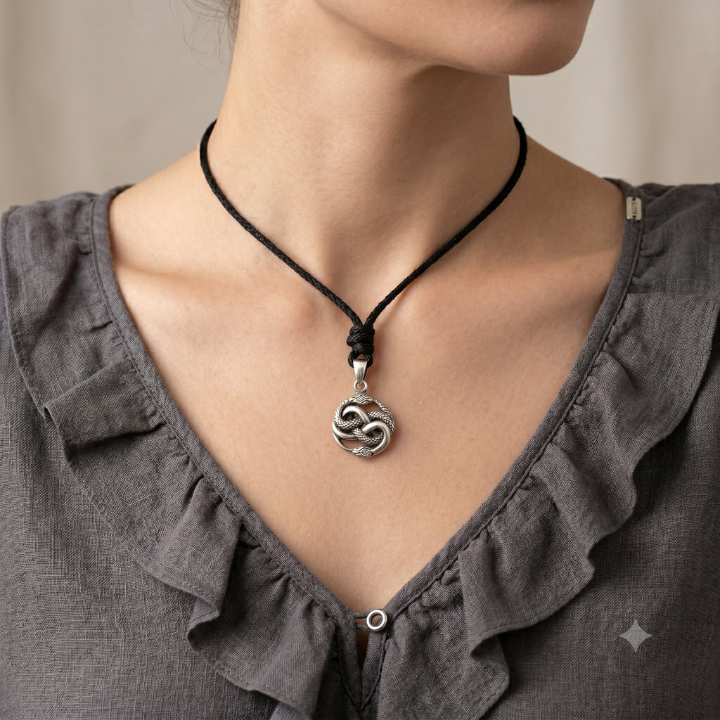 Ouroboros Snake 92.5 Sterling Silver Pewter Brass Charm Necklace Pendant Jewelry
