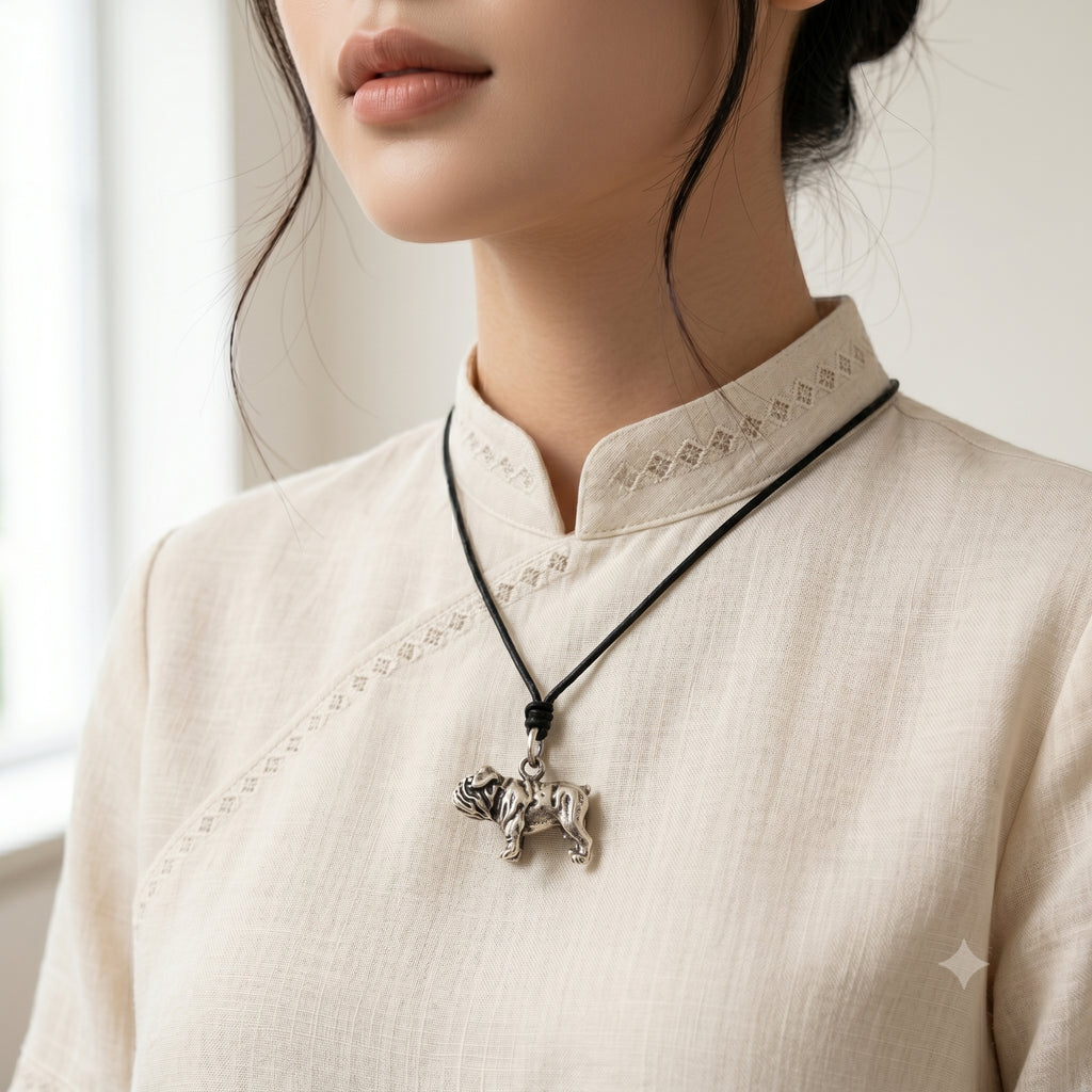 Mini Cute Pug 92.5 Sterling Silver Charm Necklace Pendant Jewelry