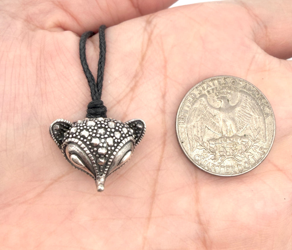 Fox Head 92.5 Sterling Silver Pewter Necklace Pendant Jewelry