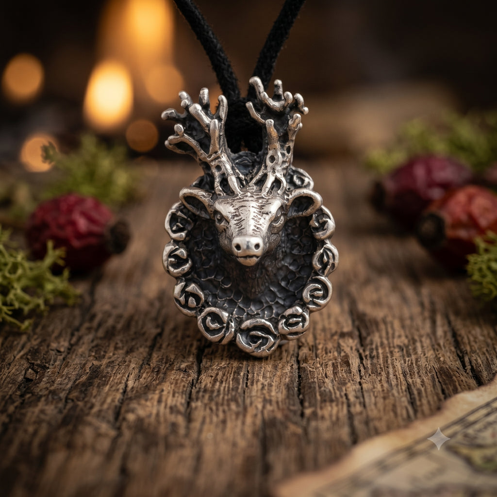 Deer With Round Rose Frame 92.5 Sterling Silver Pewter Brass Charm Necklace Pendant Jewelry