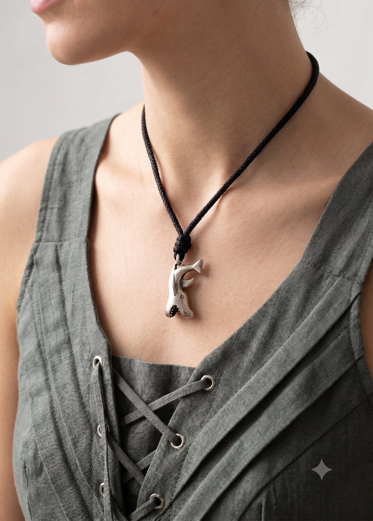 Scary Shark 92.5 Sterling Silver Pewter Charm Necklace Pendant Jewelry