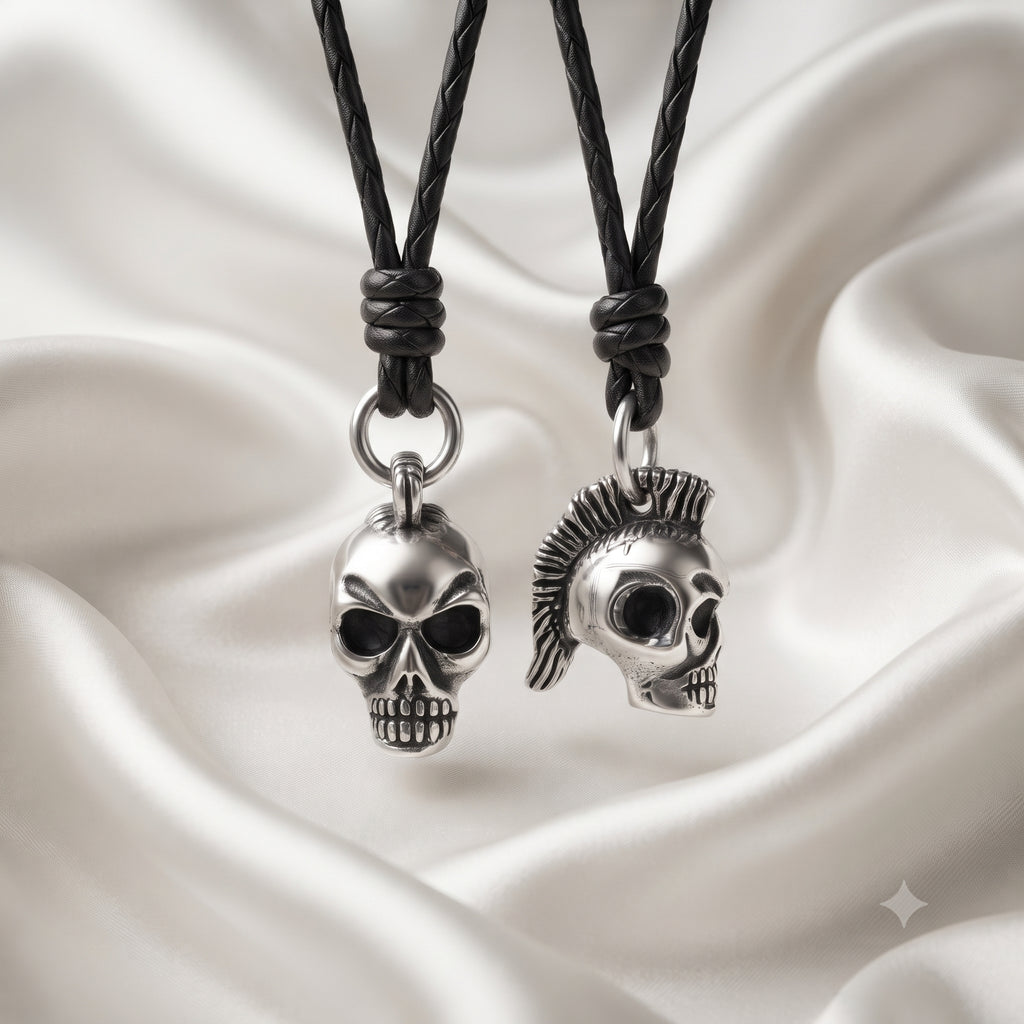 Skull Punk Mohawk 92.5 Sterling Silver Gold Brass Charm Necklace Pendant Jewelry