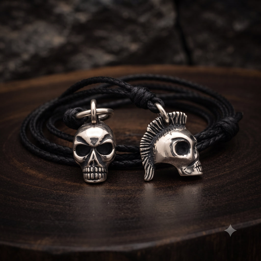Skull Punk Mohawk 92.5 Sterling Silver Gold Brass Charm Necklace Pendant Jewelry