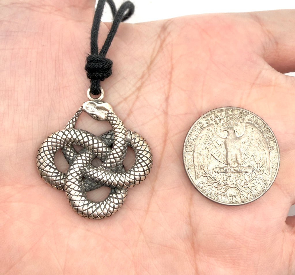 Ouroboros Snake Lying 92.5 Sterling Silver Pewter Brass Charm Necklace Pendant Jewelry