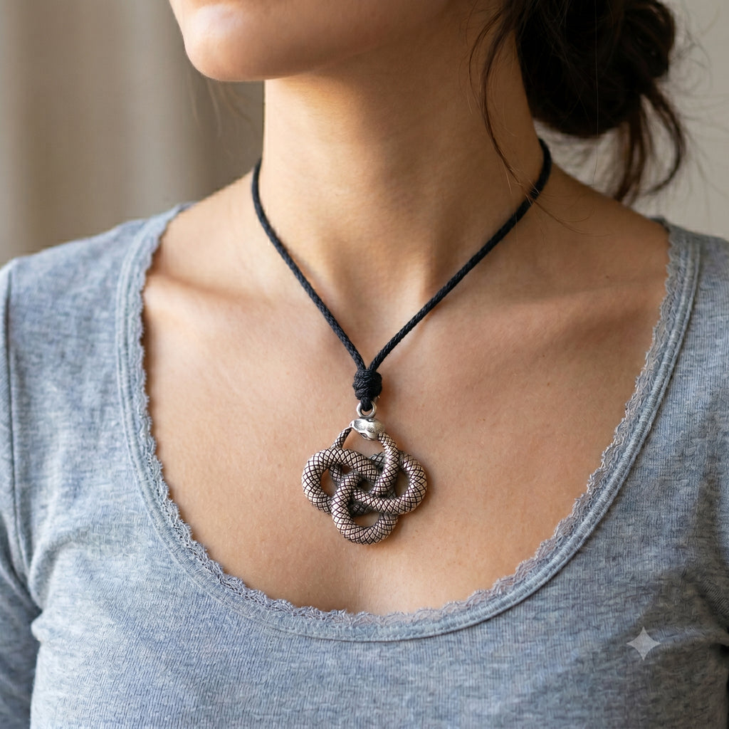 Ouroboros Snake Lying 92.5 Sterling Silver Pewter Brass Charm Necklace Pendant Jewelry