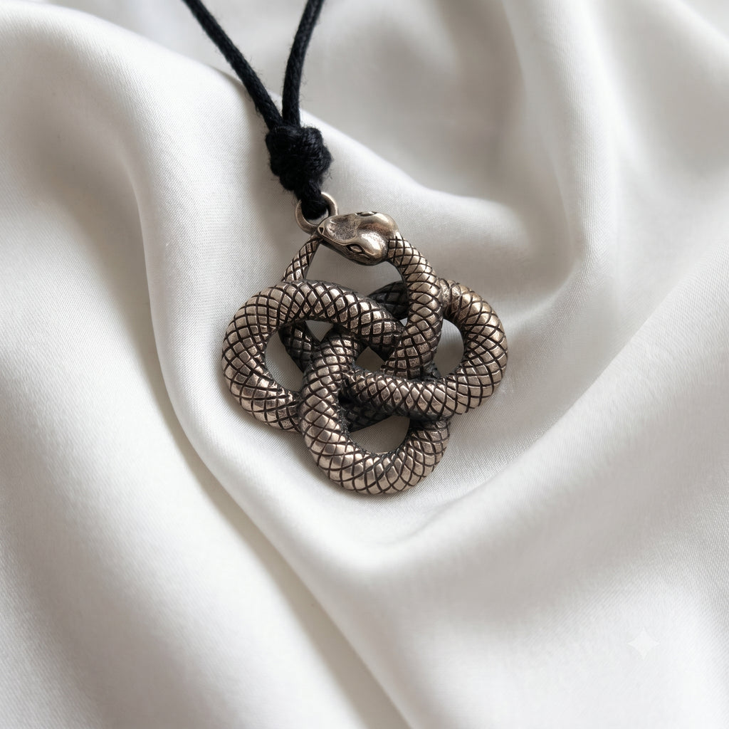 Ouroboros Snake Lying 92.5 Sterling Silver Pewter Brass Charm Necklace Pendant Jewelry