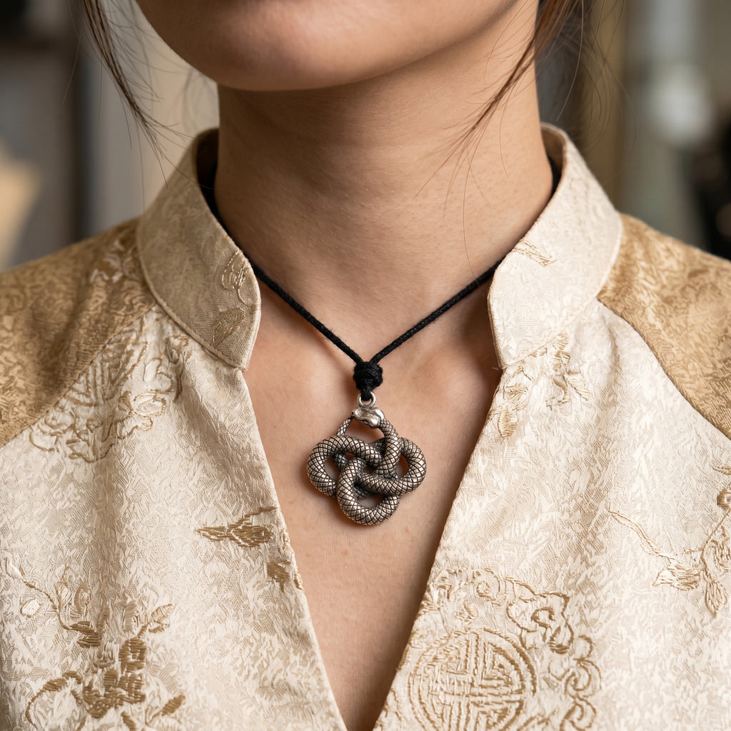 Ouroboros Snake Lying 92.5 Sterling Silver Pewter Brass Charm Necklace Pendant Jewelry