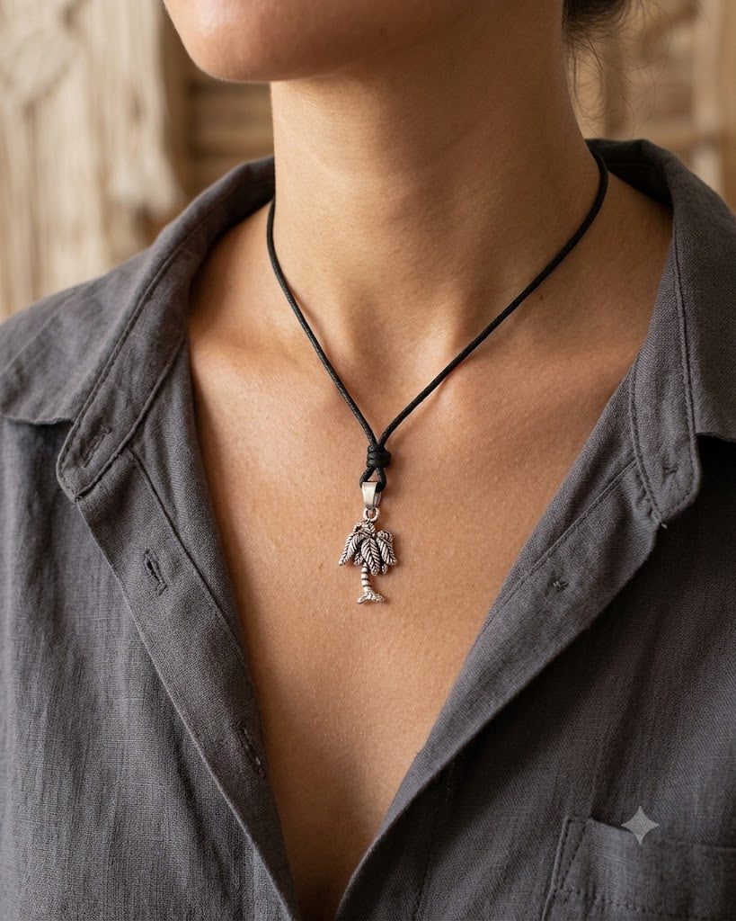 Mini Coconut Tree Sterling Silver Pewter Gold Brass Necklace Pendant Jewelry