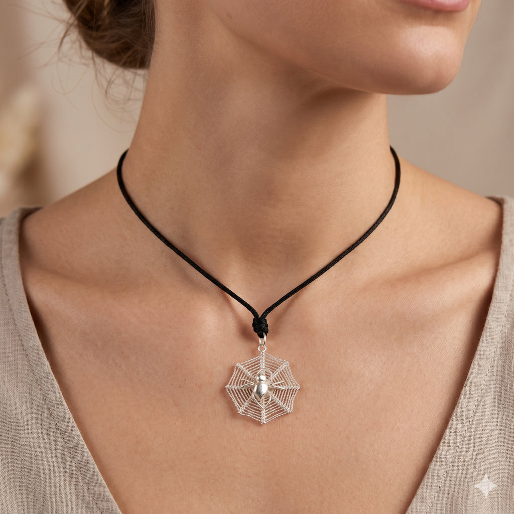 Filigree Spider In Web 92.5 Sterling Silver Charm Pendant Jewelry