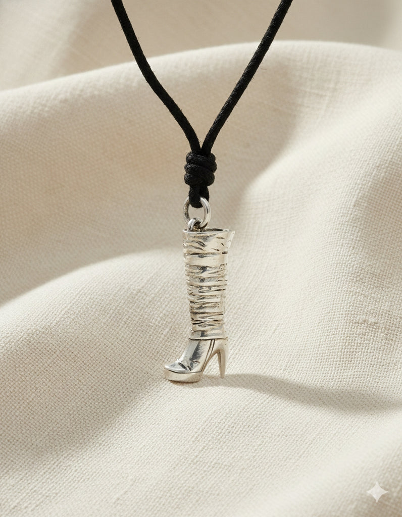 Women's Knee High Boots 92.5 Sterling Silver Gold Brass Charm Necklace Pendant Jewelry