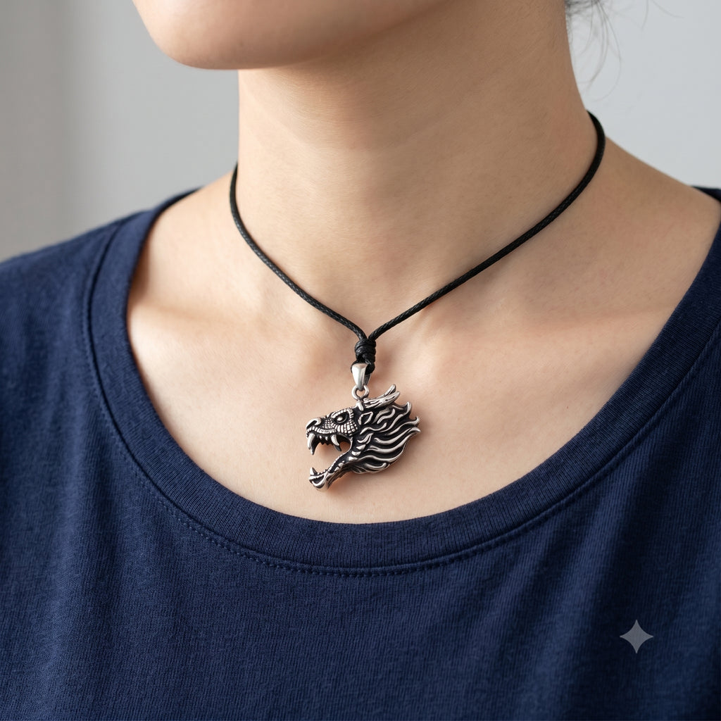 Dragon's Majesty Sterling-silver Brass Charm Necklace Pendant Jewelry