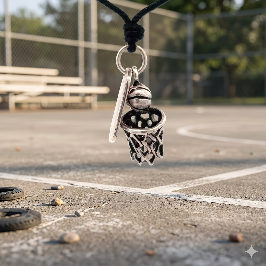 Basketball Hoop Ball Net 92.5 Sterling Silver Charm Necklace Pendant Jewelry