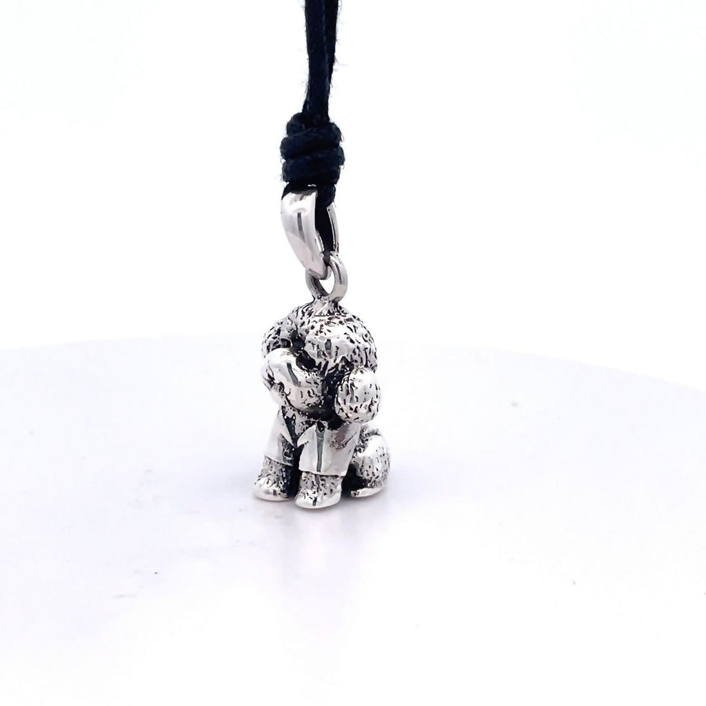 Vintage Cute Teddy Dog 92.5 Sterling Silver Gold Brass Pendant Necklace Jewelry