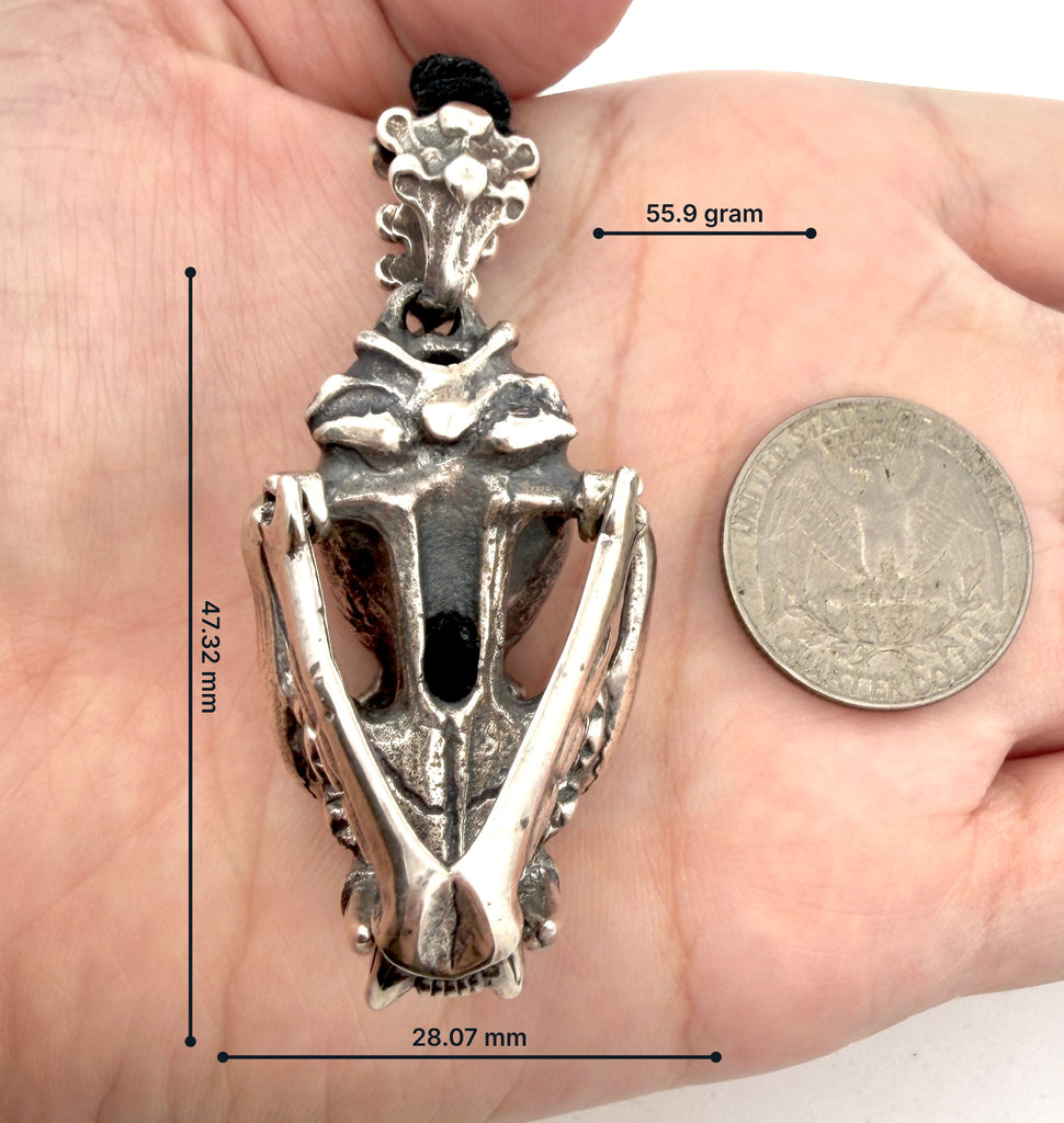 Gothic Skeleton Dinosaur Head Sterling Silver Stainless Steel Pendant Necklace