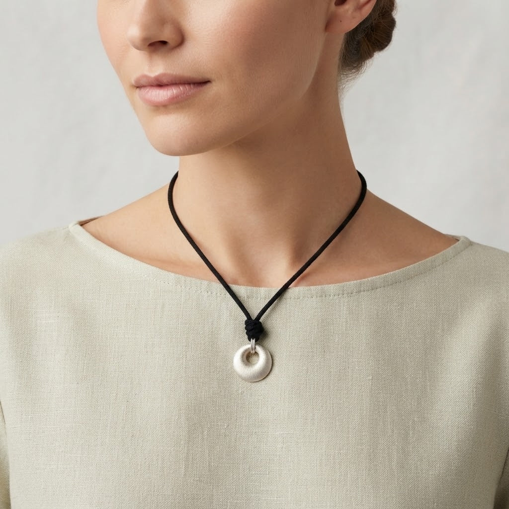 Donut Circle 92.5 Sterling Silver Charm Necklace Pendant Jewelry