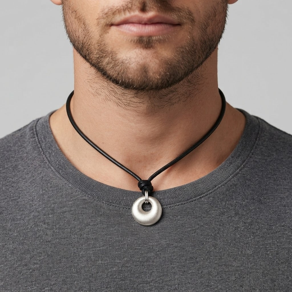 Donut Circle 92.5 Sterling Silver Charm Necklace Pendant Jewelry