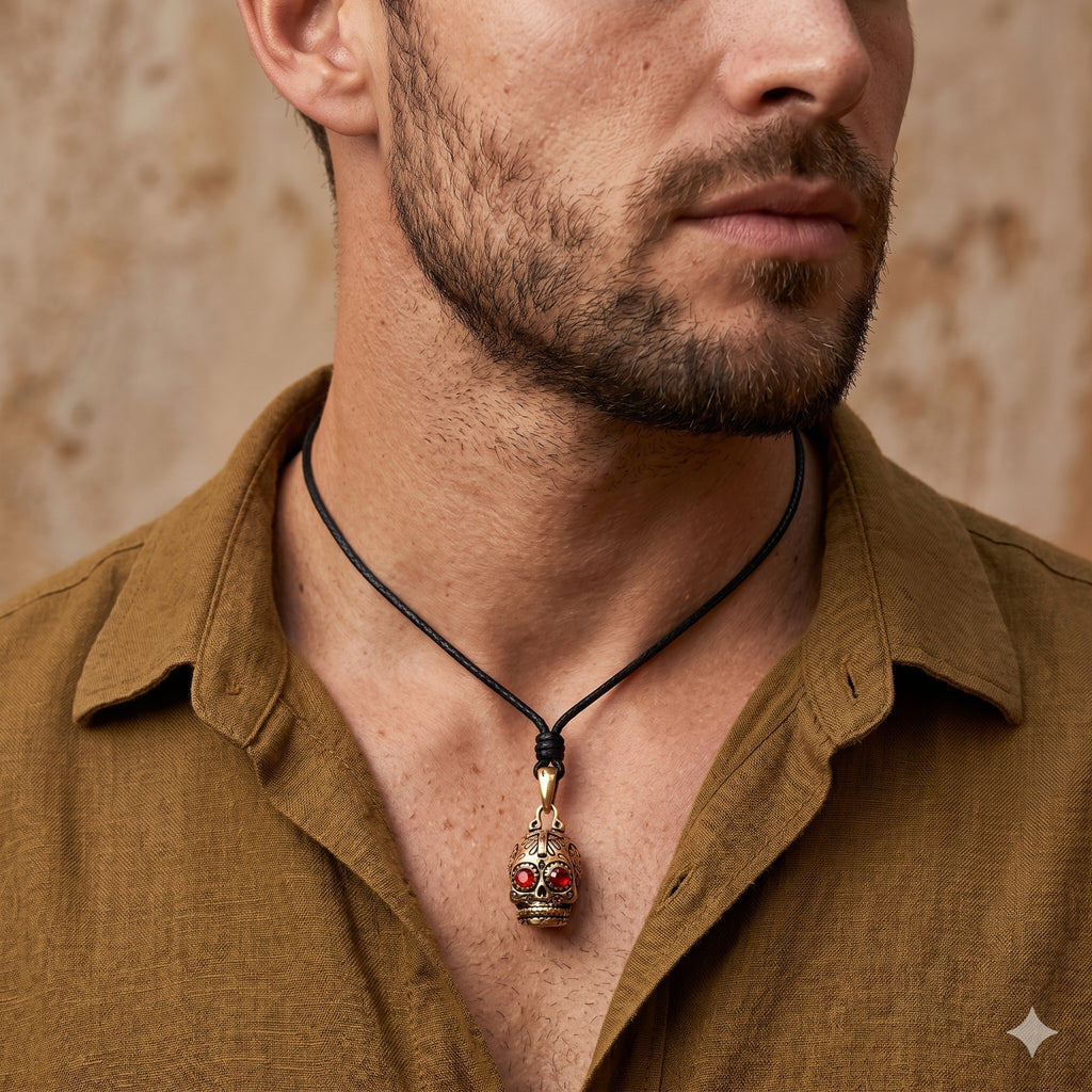 New Mexican Skull Cross Jesus Handmade Gold Brass Necklace Pendant Jewelry