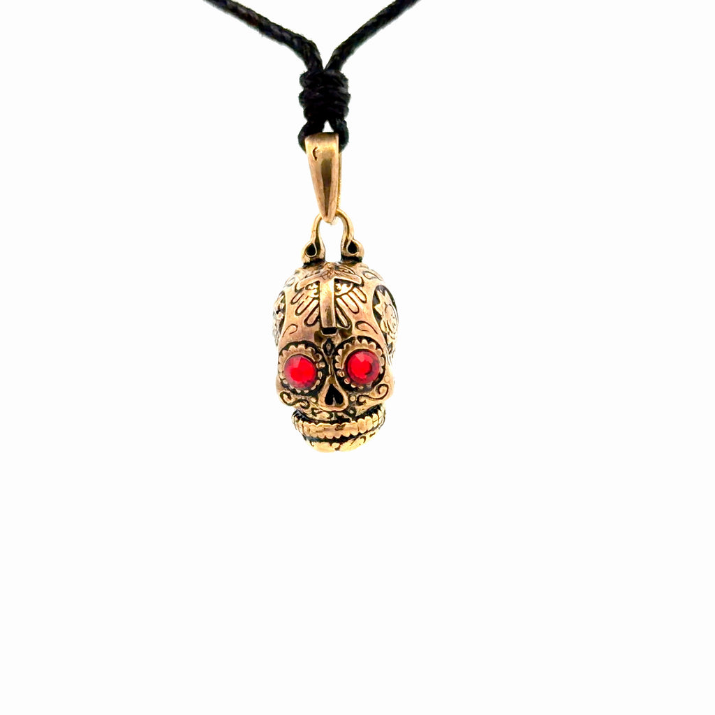 New Mexican Skull Cross Jesus Handmade Gold Brass Necklace Pendant Jewelry