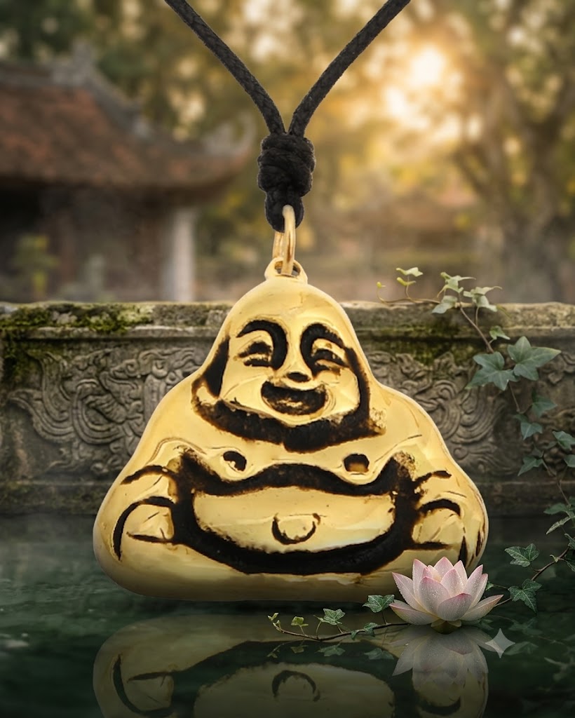 Laughing Zen Buddha Lucky 92.5 Sterling Silver Brass Charm Necklace Pendant