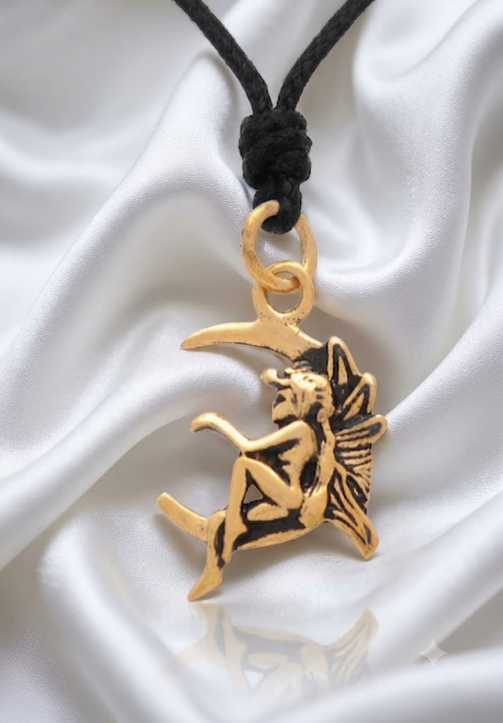 Fairy Moon Woman 92.5 Sterling Silver Gold Brass Charm Necklace Pendant Jewelry
