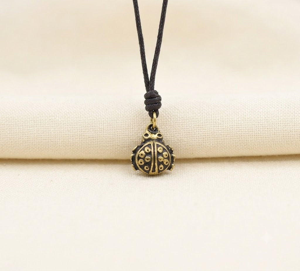 Mini Golden Ladybug Insect 92.5 Sterling Silver Brass Charm Necklace Pendant Jewelry
