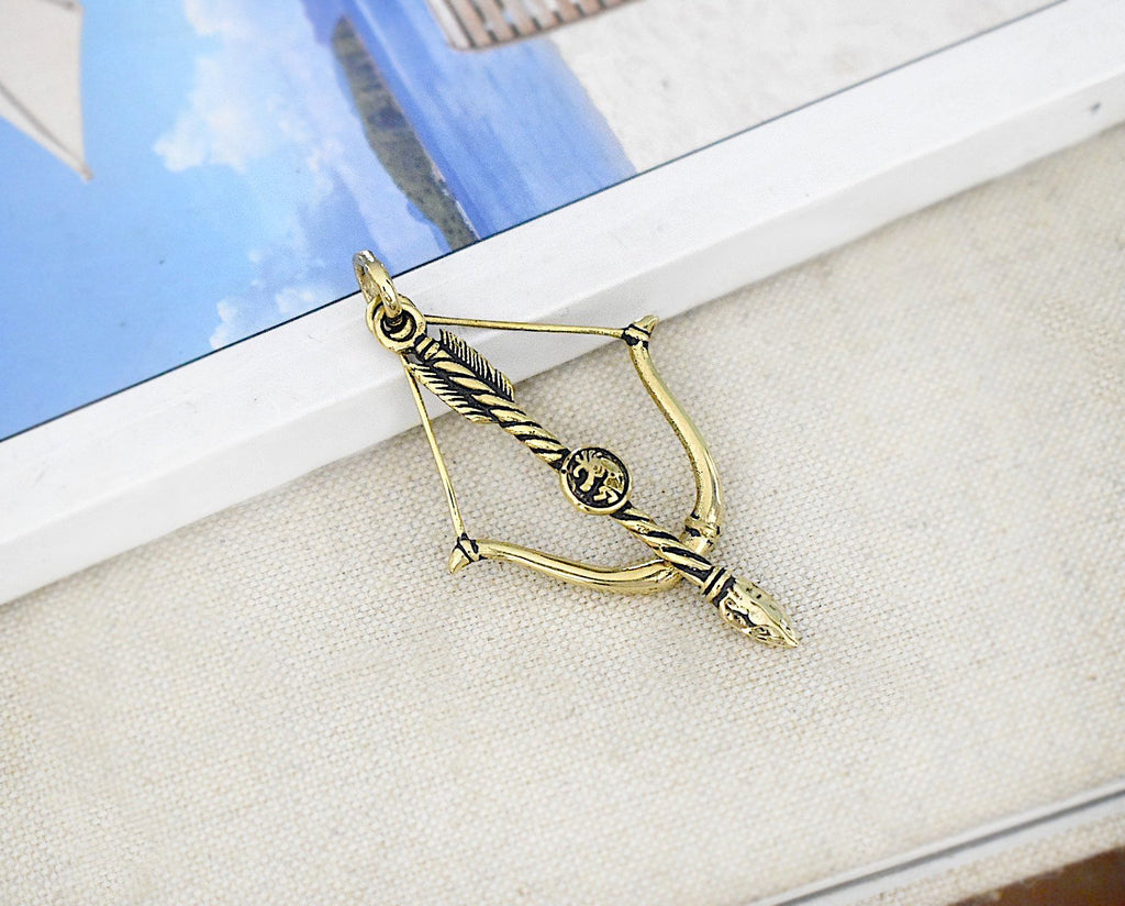 Bow And Arrow 92.5 Sterling Silver Brass Charm Necklace Pendant Jewelry