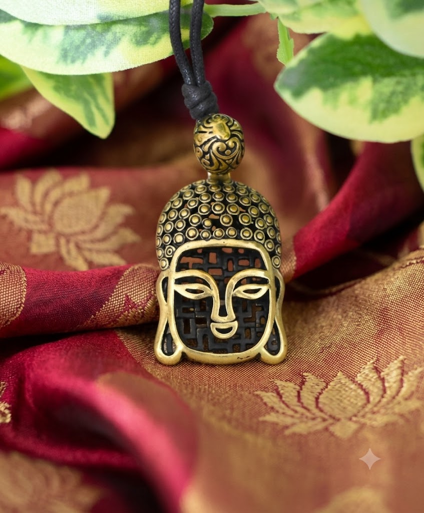 Tibetan Buddhist Buddha Head Sterling-silver Brass Charm Necklace Pendant Jewelry