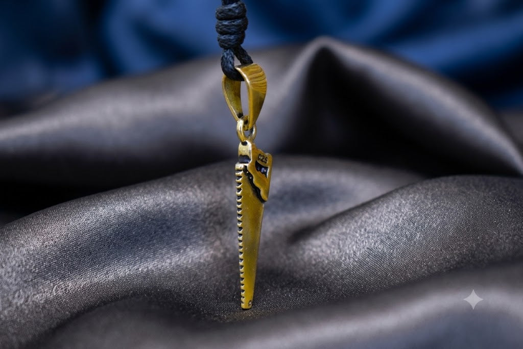 Hand Saw 92.5 Sterling Silver Gold Brass Necklace Pendant Jewelry