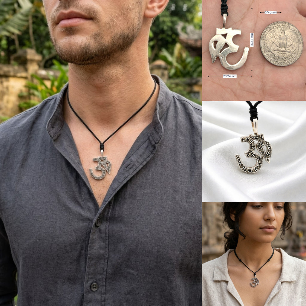 Ohm Aum Om Handcrafted Silver Pewter Brass Charm Necklace Pendant Jewelry