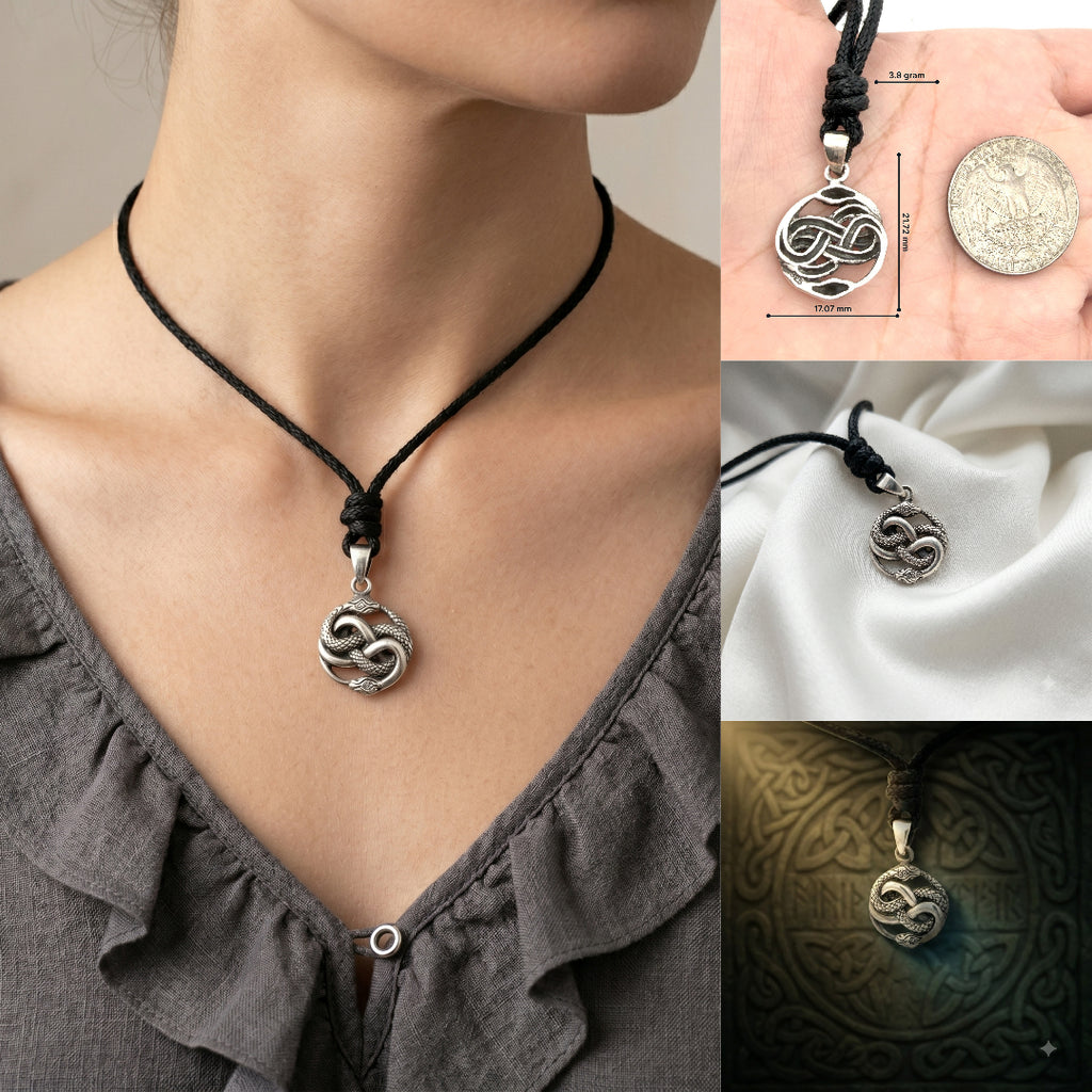 Ouroboros Snake 92.5 Sterling Silver Pewter Brass Charm Necklace Pendant Jewelry
