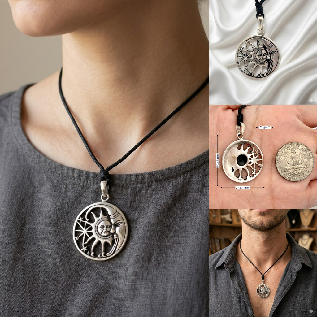 Sun Moon Ying Yang 92.5 Sterling Silver Pewter Brass Charm Necklace Pendant Jewelry