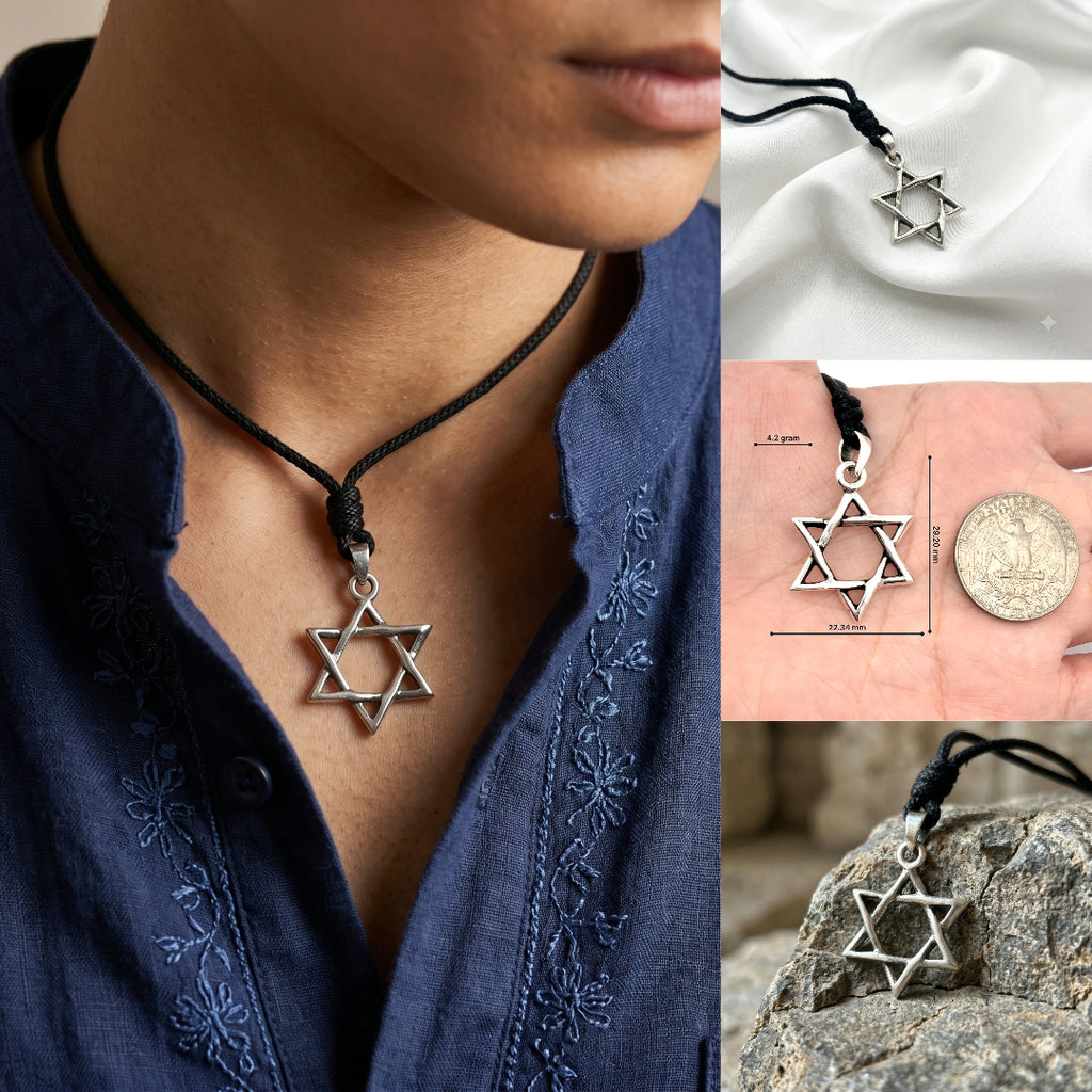 Star of David 92.5 Sterling Silver Pewter Brass Charm Necklace Pendant Jewelry