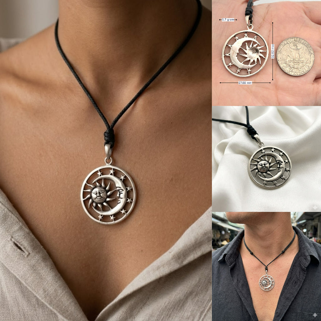 Sun Moon Ying Yang 92.5 Sterling Silver Pewter Brass Charm Necklace Pendant Jewelry