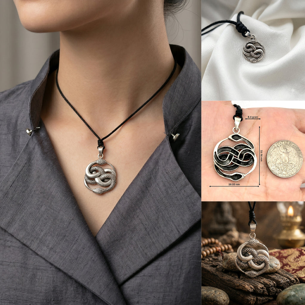 Ouroboros Snake 92.5 Sterling Silver Pewter Brass Charm Necklace Pendant Jewelry