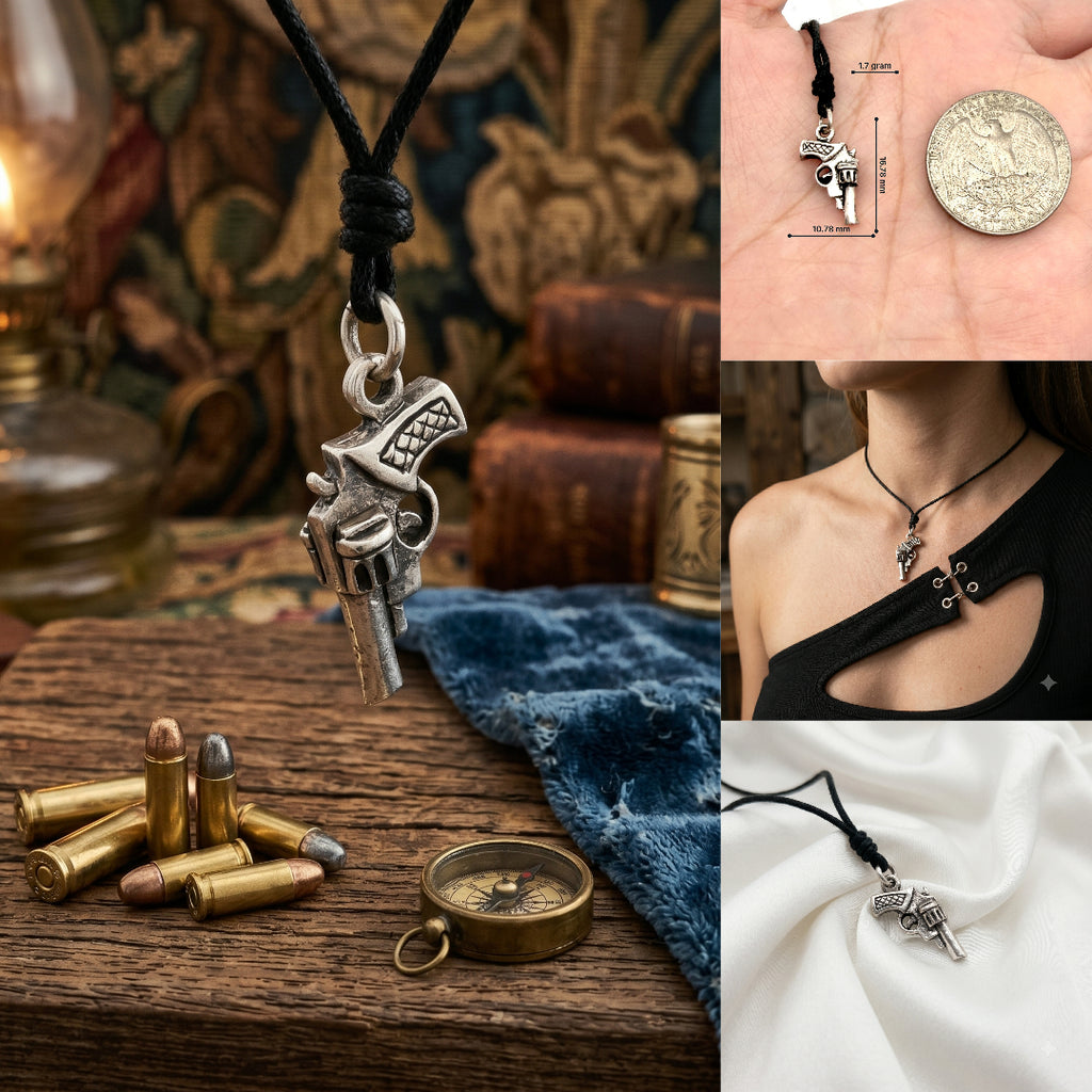 Gun Pistol 92.5 Sterling Silver Gold Brass Charm Necklace Pendant Jewelry
