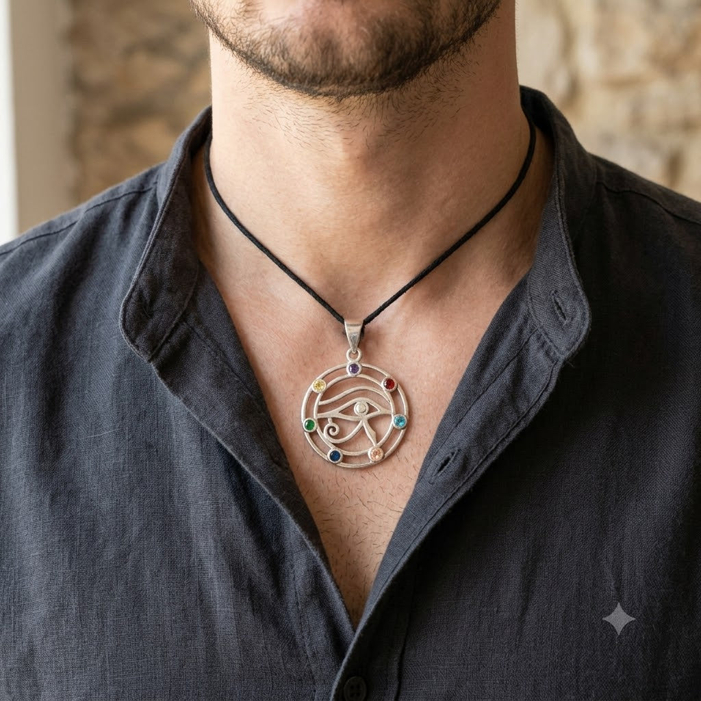 Crystal Eye of Ra 92.5 Sterling Silver Pewter Brass Necklace Pendant Jewelry