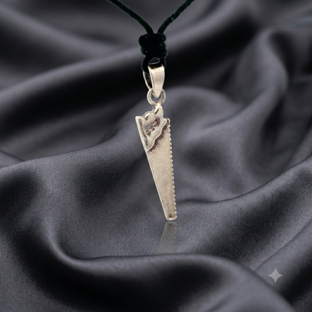 Hand Saw 92.5 Sterling Silver Gold Brass Necklace Pendant Jewelry