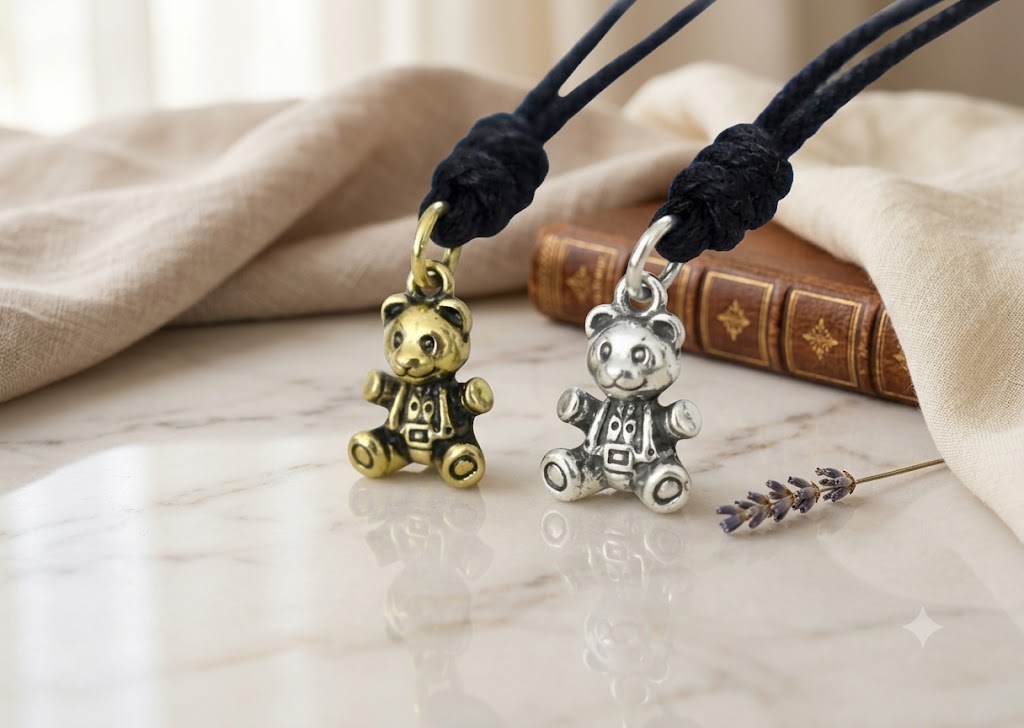 Cute Teddy Bear 92.5 Sterling Silver Gold Brass Charm Necklace Pendant Jewelry