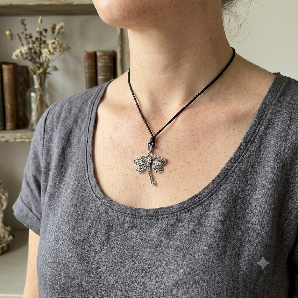 Dragonfly 92.5 Sterling Silver Charm Necklace Pendant Jewelry