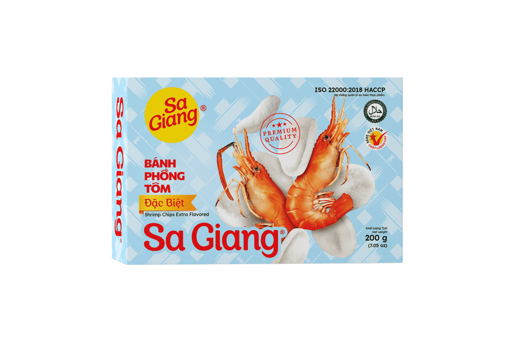Sa Giang Banh Phong Tom/ Cua Crab & Shrimp Flavored Puff Chips – Large Crunchy Snack Crackers Box 200g