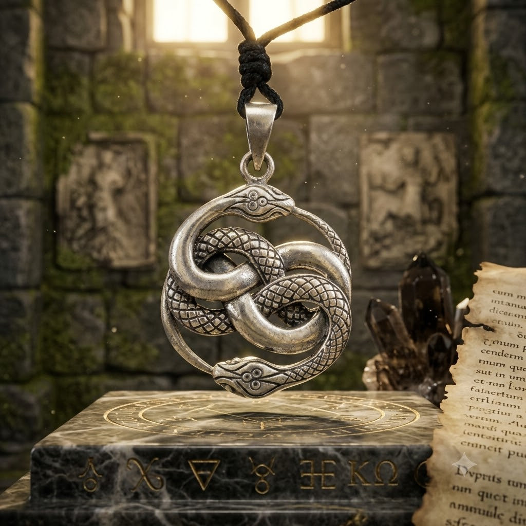 Ouroboros Snake 92.5 Sterling Silver Pewter Brass Charm Necklace Pendant Jewelry