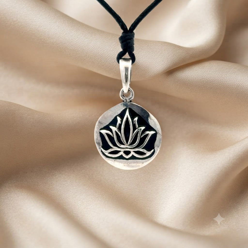 Lotus 92.5 Sterling Silver Pewter Brass Round Charm Necklace Pendant Jewelry