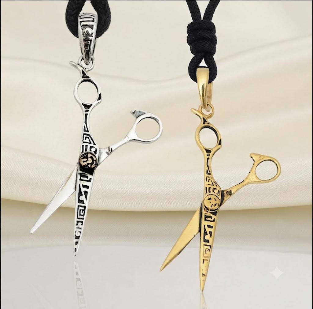 Scissorss Barber Salon 92.5 Sterling Silver Brass Charm Necklace Pendant Jewelry
