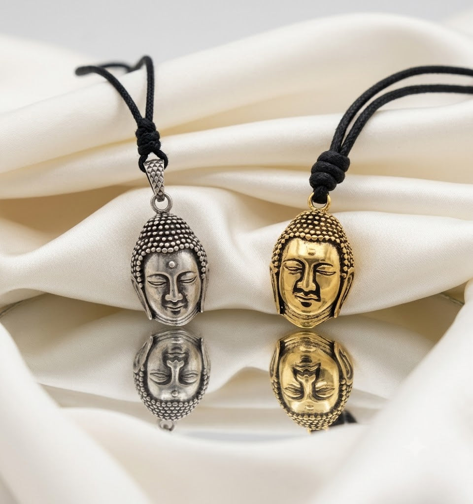 New Buddha Head 92.5 Sterling Silver Gold Brass Charm Necklace Pendant Jewelry