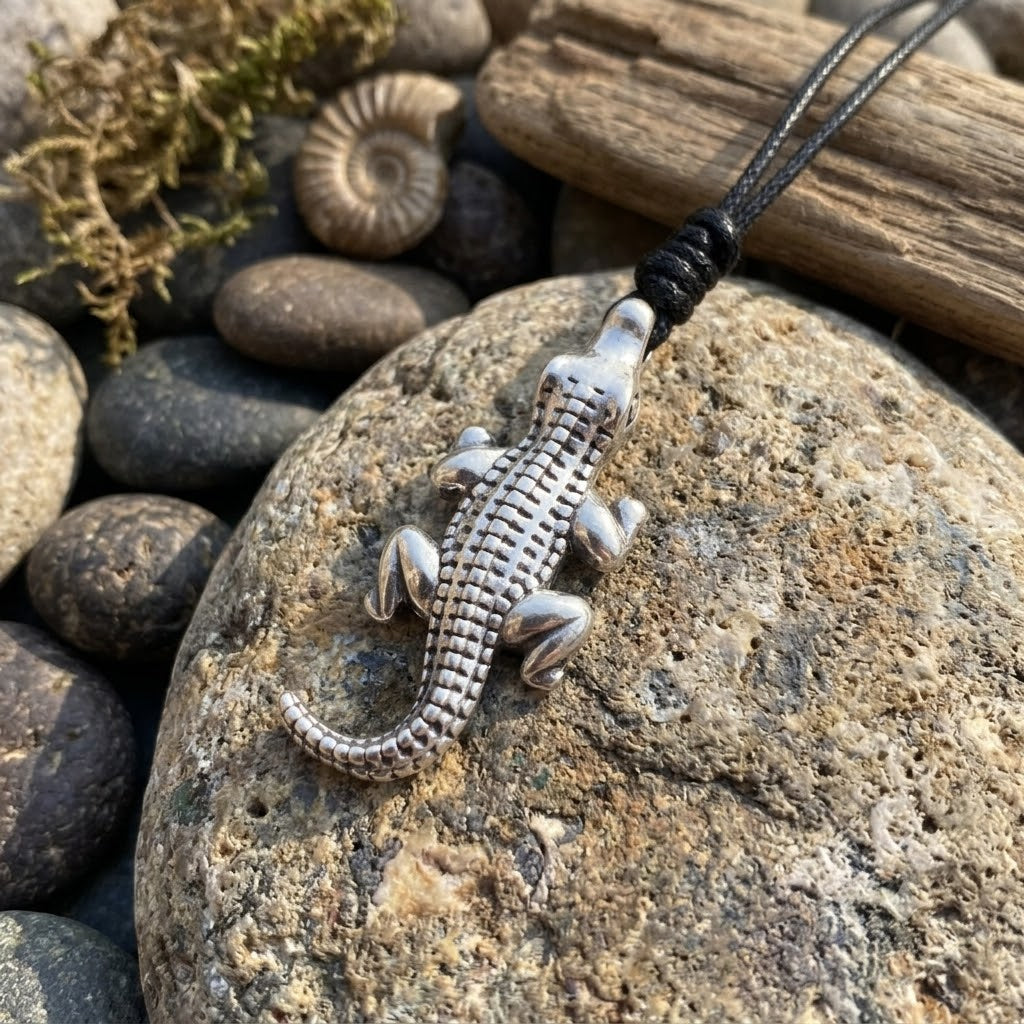 Wildlife Inspired Crocodile 92.5 Sterling-silver Charm Necklace Pendent Jewelry