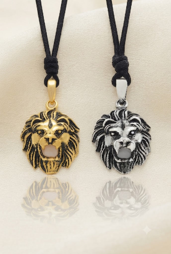 Lion Head 92.5 Sterling Silver Gold Brass Charm Necklace Pendant Jewelry