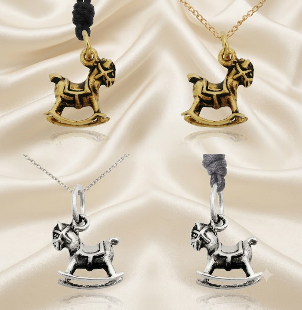 New Rocking Horse Toy Charm 92.5 Sterling Silver Gold Brass Necklace Pendant Jewelry