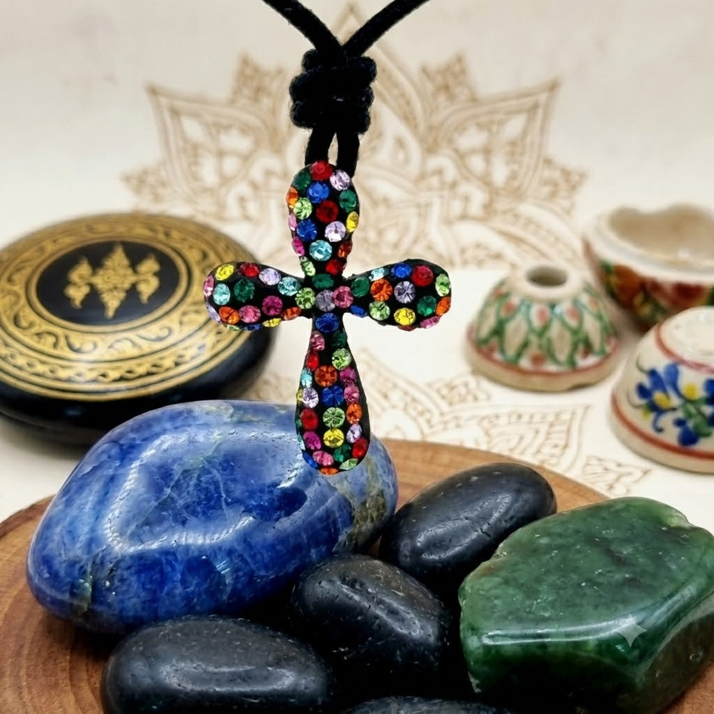 Cross multi color 92.5 Sterling Silver Necklace Pendant Jewelry.